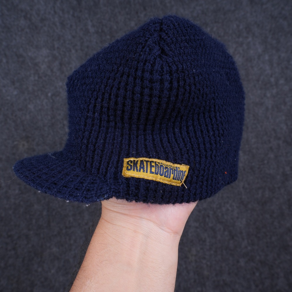 Vintage Skateboarding Knit Visor Beanie Hat Youth Navy Blue Excellent Streetwear